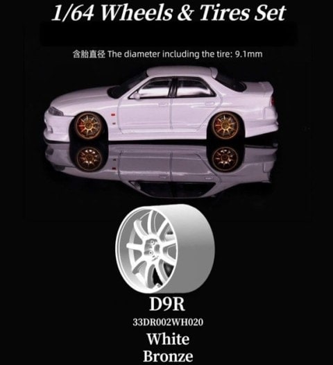 33DR002WH020BL 33DREAMS x 90 Studio 1:64 Tire & Wheel Set Work D9R Bronze