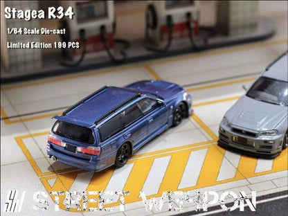Street Weapon 1:64 Nissan Stagea R34 GT-R Wagon metallic blue