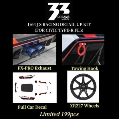 33 DREAMS 1:64 J'S RACING DETAIL UP KIT For Civic type R FL5 Decal Kit *Minicar not included.