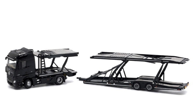 ATC66091-D Unique Model x Tiny 1/64 Scale Mercedes-Benz Actros Double-Decker Car Trailer Low-Top Black LHD model car