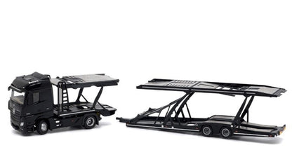 ATC66091-D Unique Model x Tiny 1/64 Scale Mercedes-Benz Actros Double-Decker Car Trailer Low-Top Black LHD model car