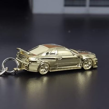 SEEKER 1:87 Nissan GTR34 Keychain Chrome Gold