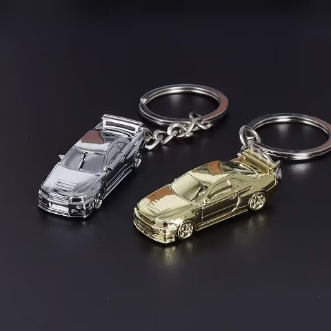 SEEKER 1:87 Nissan GTR34 Keychain Chrome Silver