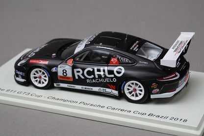 1:43 SPARK S8502 Porsche 911 GT3 Carrera Cup Brazil Champion 2018 #8 model car