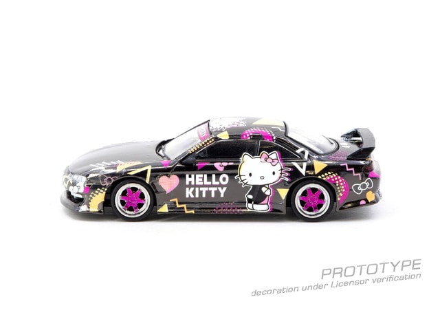 [ Pre-order ] T64G-018-HK Tarmac Works × Mijo 1:64 Nissan Vertex Nissan Silvia (S14) Sanrio Hello Kitty BLACK CHROME