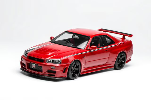 M83426 MOTORHELIX 1:18 Nissan Skyline GT-R (R34) Customized Version Active Red with Livery