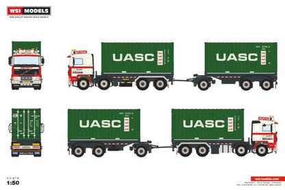 [ Pre-order ] 01-4906 WSI 1:50 N. Mijnders VOLVO F12 CABLE SYSTEM CONTAINER FRAME 8X2 TAG AXLE RIGED CONTAINER FRAME TRUCK DRAWBAR TRAILER 2X 20FT CONTAINER