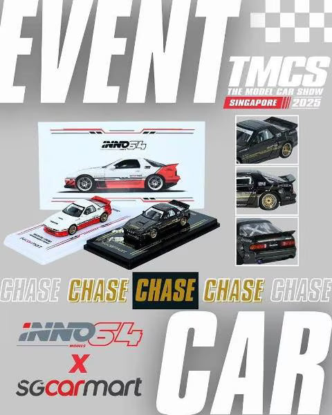 [ Pre-order ] INNO64 x SGCARMART 1:64 PANDEM MAZDA RX-7 (FC3S) White/Red with Chase, TMCS Singapore Exclusive