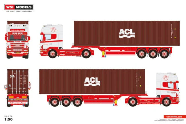 [ Pre-order ] 01-5154 WSI 1:50 Ferdi van den Heuvel SCANIA 4 SERIES TOPLINE 4X2 FLEX CONTAINER TRAILER - 3 AXLE + 40FT CONTAINER