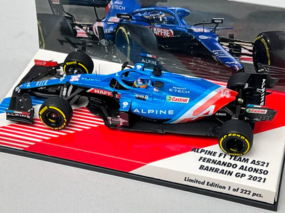 1:43 MINICHAMPS 447210114 Paddock Custom Alpine F1 Team A521 Bahrain GP 2021 #14 F. Alonso