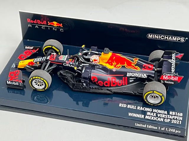 1:43 MINICHAMPS 410211933 Red Bull Racing Honda RB16B Mexican GP Winner 2021 #33 M. Verstappen