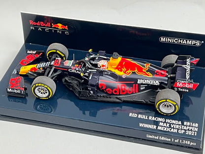 1:43 MINICHAMPS 410211933 Red Bull Racing Honda RB16B Mexican GP Winner 2021 #33 M. Verstappen