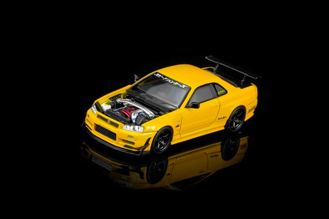 [ Pre-order ] M63475 MOTORHELIX 1:64 Nissan Skyline GT-R (R34) Customized Lightning Yellow w/GT Aero Kit