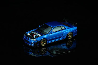 [ Pre-order ] M63476 MOTORHELIX 1:64 Nissan Skyline GT-R (R34) Customized Bayside Blue w/GT Aero Kit