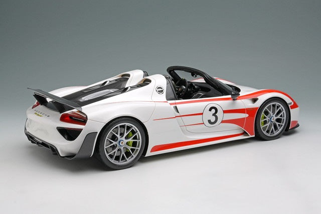 [ Pre-order ] EML206A Make Up EIDOLON 1:18 Porsche 918 Spyder Weissach Package 2011 Wing Up White/Red Salzburg Stripe #3