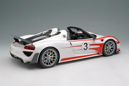 [ Pre-order ] EML206A Make Up EIDOLON 1:18 Porsche 918 Spyder Weissach Package 2011 Wing Up White/Red Salzburg Stripe #3