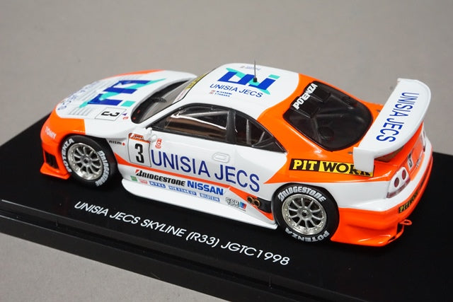 1:43 EBBRO 44194 UNISIA JECS Skyline R33 JGTC 1998 #3 White/Orange model car