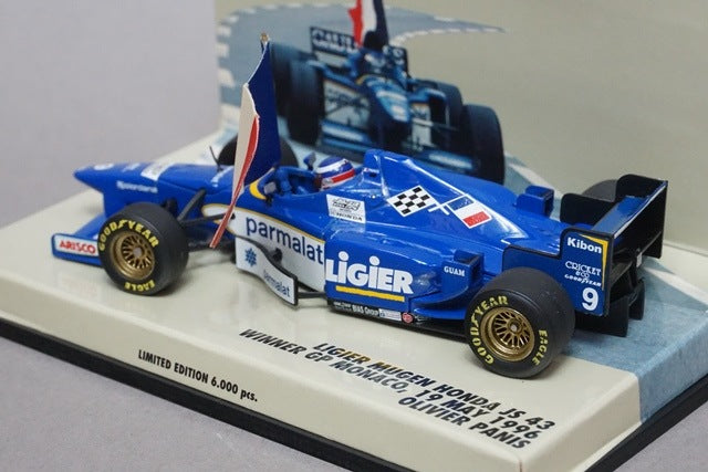 1:43 MINICHAMPS 430960099 Ligier Mugen Honda JS43 Monaco GP Winner O.Panis 1996 #9