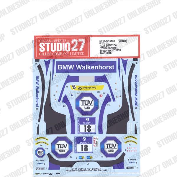 [ Back-order ] STUDIO27 DC1133 1:24 BMW Z4 "Walkenhorst Motorsport" #18 Nur 2015 for FUJIMI125930 [Original Decals]