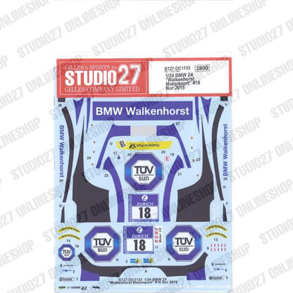 [ Back-order ] STUDIO27 DC1133 1:24 BMW Z4 "Walkenhorst Motorsport" #18 Nur 2015 for FUJIMI125930 [Original Decals]