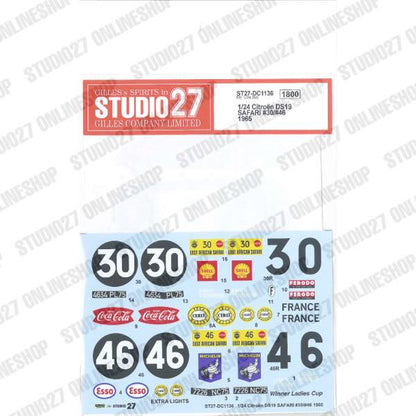 [ Back-order ] STUDIO27 DC1136 1:24 Citroen DS19 SAFARI #30/#46 1965 for EBBRO25005 [Original Decals]