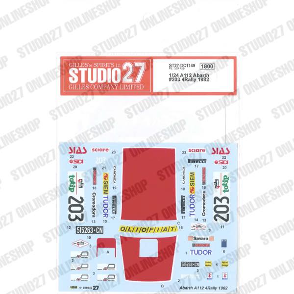 [ Back-order ] STUDIO27 DC1149 1:24 Autobianchi A112 Abarth #203 4Rally 1982 for FUJIMI [Original Decals]