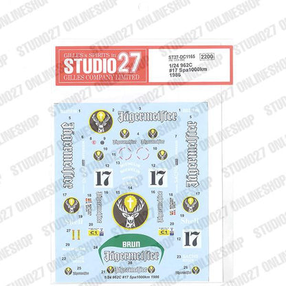 [ Back-order ] STUDIO27 DC1165 1:24 962C #17 Spa1000km 1986 for Hasegawa [Original Decals]