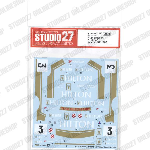 [ Back-order ] STUDIO27 DC1177 1:24 BMW M3 "Hilton" Macau GP 1987 for Aoshima/BEEMAX No.11 [Original Decals]