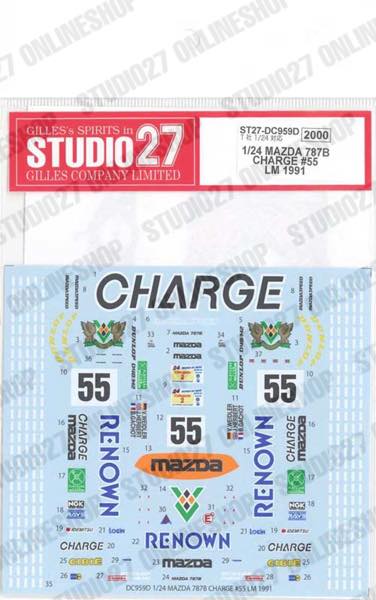 [ Back-order ] STUDIO27 DC959D 1:24 MAZDA 787B CHARGE #55 LM 1991 forTAMIYA787B 【Original Decals】