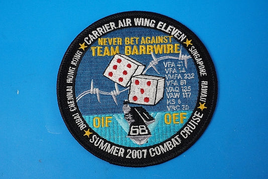 Patch USN USMC NEVER BET AGAINST TEAM BARBWIRE SUMMER 2007 COMBAT CRUISE Dice without hook and loop