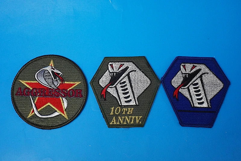 Patch JASDF Aggressor Squadron 10th Anniversary and other shoulder patches, Cobra design, 3 types, 3-piece set.without hook and loop