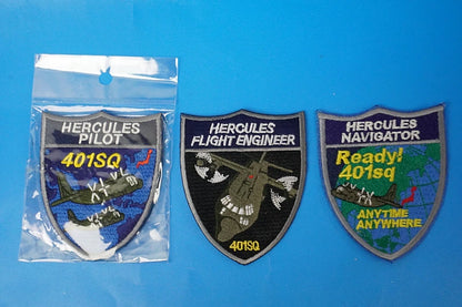 Patch JASDF Air Self-Defense Force 1st Transport Wing 401st Squadron K/C-130 Hercules and other 3 types, 3-piece set, with and without Velcro