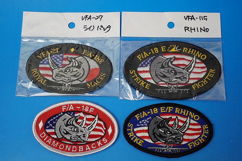 Patch USN (United States Navy) FA-18F Diamondbacks Royal Maces RHINO (and others) 4-piece set, no Velcro.