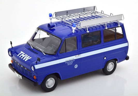 KKDC180468 KK scale 1:18 Ford Transit Bus 1965-1970 THW Germany with Roof Rack Darkblue/White