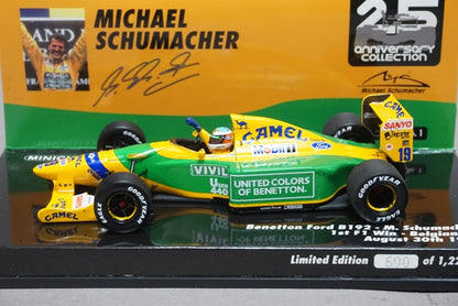 1:43 MINICHAMPS 517924318 Benetton Ford B192 Belgian GP F1 first win race M.Schumacher 1992 #19 CAMEL