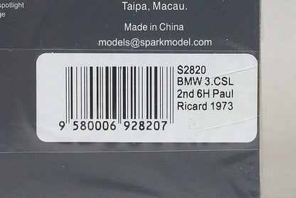 1:43 SPARK S2820 BMW CSL #2 Paul Ricard 1973 J.Ickx J.Hunt model car