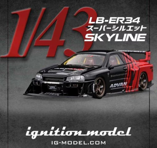 MC-IG2850 ignition model LBWK Exclusive 1:43 Nissan LB-ER34 Super Silhouette SKYLINE Black/Red (LB Original Packaging)