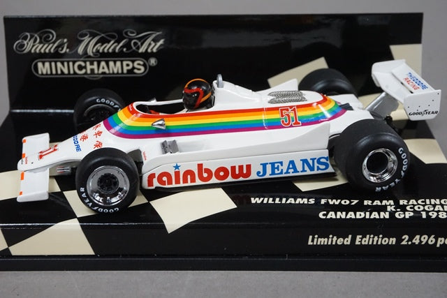 1:43 MINICHAMPS 400800051 Williams FW07 Rainbow Canadian GP 1980 K. Kogan #51