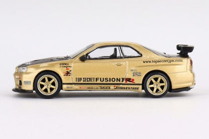 [ Back-order ] TSM MINI-GT MGT00676-R 1:64 Nissan Skyline GT-R R34 Top Secret Gold RHD  model car