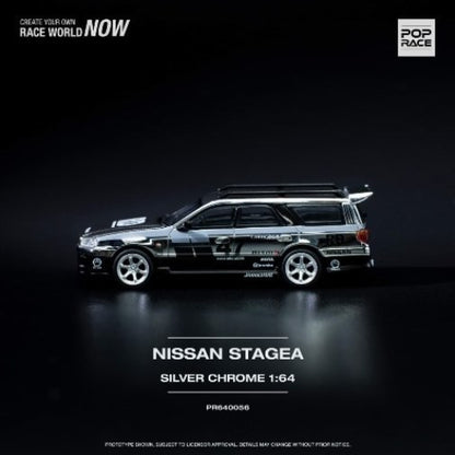 PR640056 POP RACE 1:64 Nissan STAGEA Chrome Silver