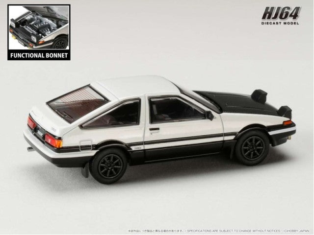 HJ641052BWB Hobby JAPAN 1:64 Toyota Sprinter Trueno GT APEX (AE86) JDM Style Carbon Hood White/Black