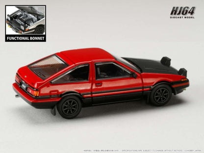 HJ641052BRB Hobby JAPAN 1:64 Toyota Sprinter Trueno GT APEX (AE86) JDM Style Carbon Hood Red/Black