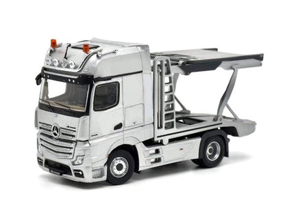 ATC66091-A Unique Model x Tiny 1:64 Mercedes-Benz Actros Double-Decker Car Trailer High-Top White LHD