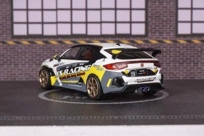 M65315 MOTORHELIX 1:64 Honda Civic Type R FL5 J's Racing Pearl White/Gray and Yellow Stripe Gold Rims