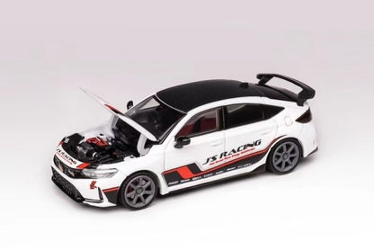 M65317 MOTORHELIX 1:64 Honda Civic Type R FL5 J's Racing Pearl White/Red Stripe Grey Rims