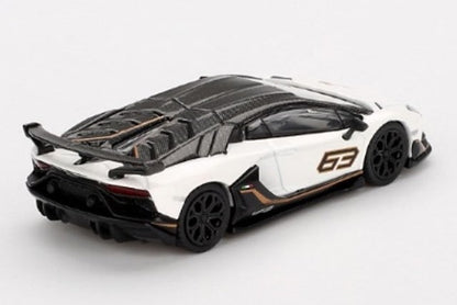 [ Back-order ] TSM MINI-GT MGT00842-BL 1:64 Lamborghini Aventador SVJ 63 Bianco Asopo White LHD Blister Pack model car
