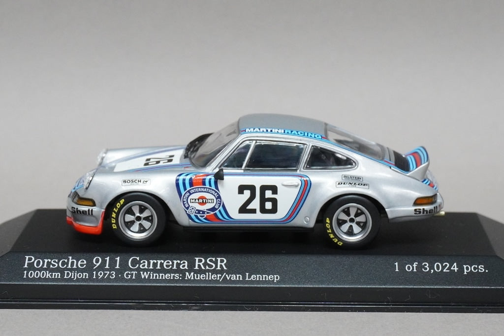 1:43 MINICHAMPS 430736926 Porsche 911 Carrera RSR MARTINI Winner 1000KM Dijon 1973 #26