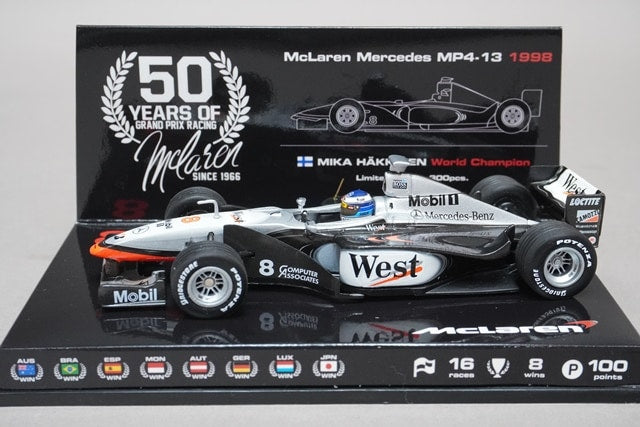 1:43 MINICHAMPS MC-ES-1622-11 Eurosport Custom McLaren Mercedes MP4-13 World Champion 1998 #8 M. Hakkinen McLaren 50th Anniversary