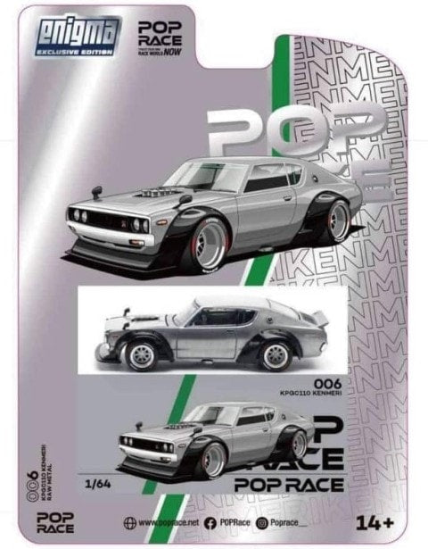 [ Pre-order ] PRE006 POP RACE x Enigma 1:64 Nissan Skyline Kenmeri Skyline GT-R KPGC110 Kenmeri V8 Drift Drift Modified Raw Color Chase Color Blister Ver.