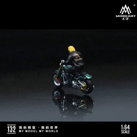 MO222132 MoreArt 1:64 Scale Harley Men's Motorcycle Party Motorcycle Doll with Male Figure Green B